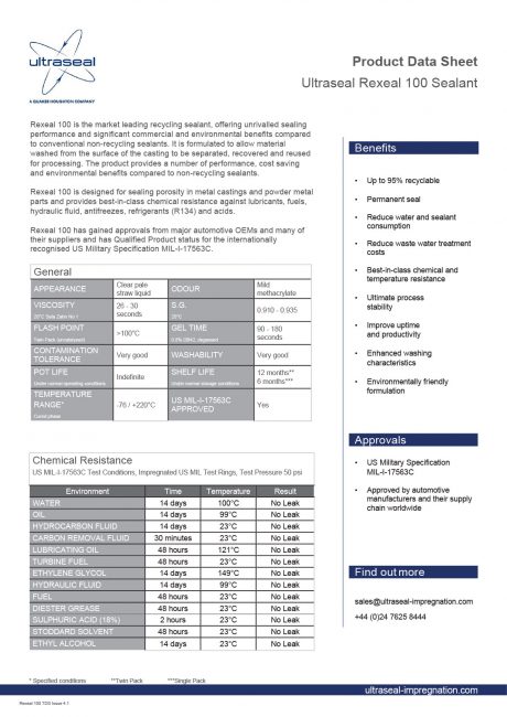 Ultraseal Rexeal 100 Datasheet