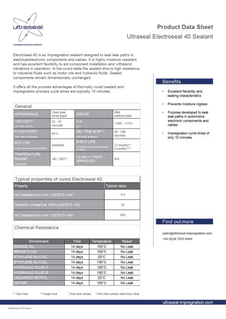 Ultraseal Electroseal 40 Datasheet