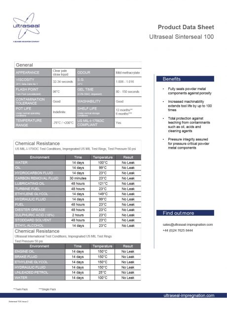 Ultraseal Sinterseal 100 Datasheet