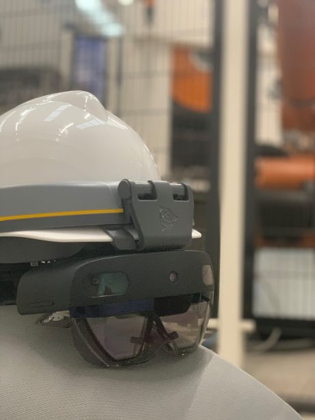 A work helmet with a Hololens attachment